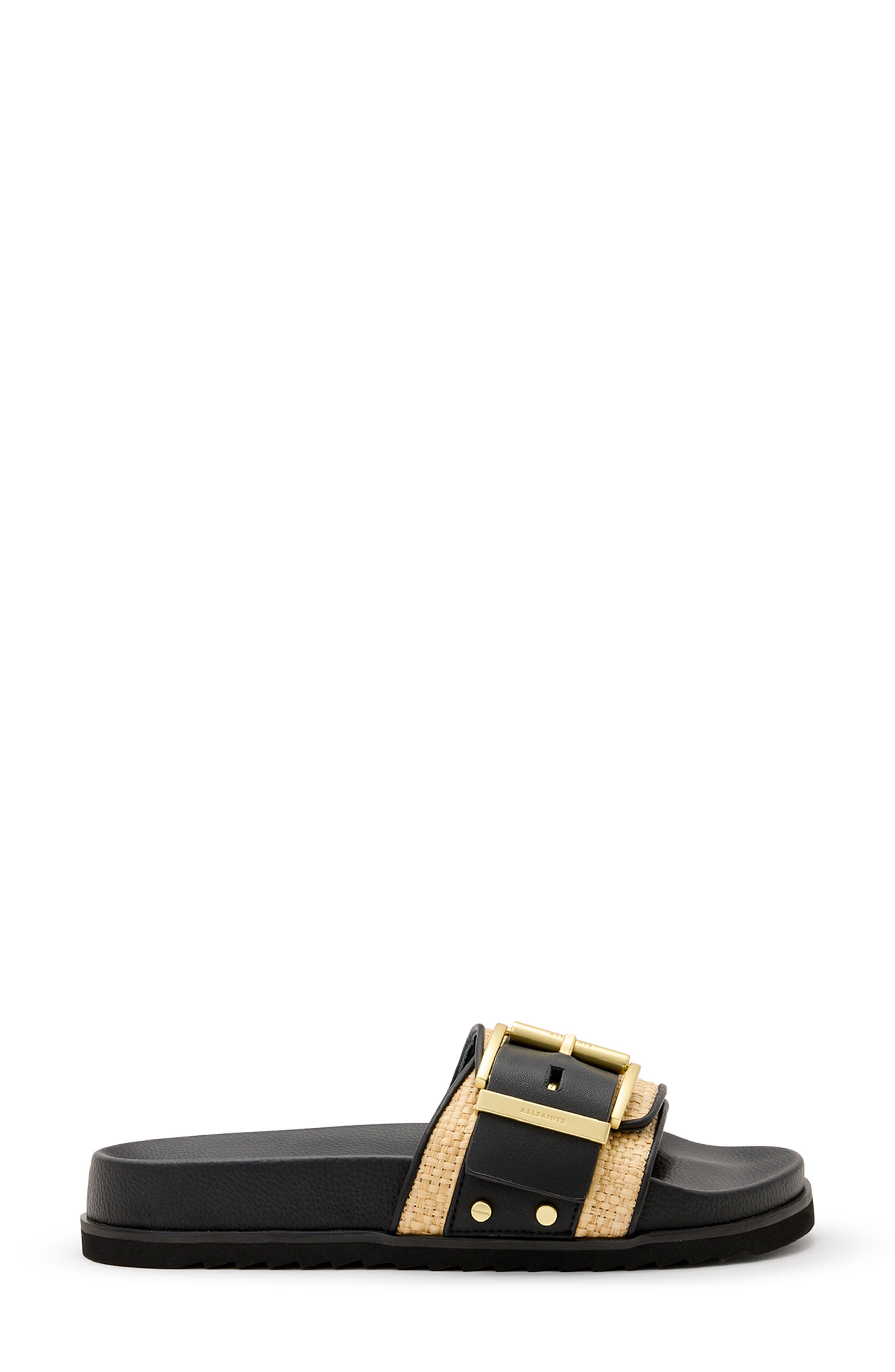 AllSaints Ellie Raffia Stud Slide Sandal, Alternate, color, Natural/ Black