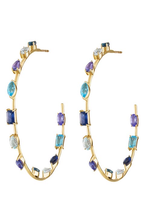 Large Goddess Blue Sapphire Hoop Earrings