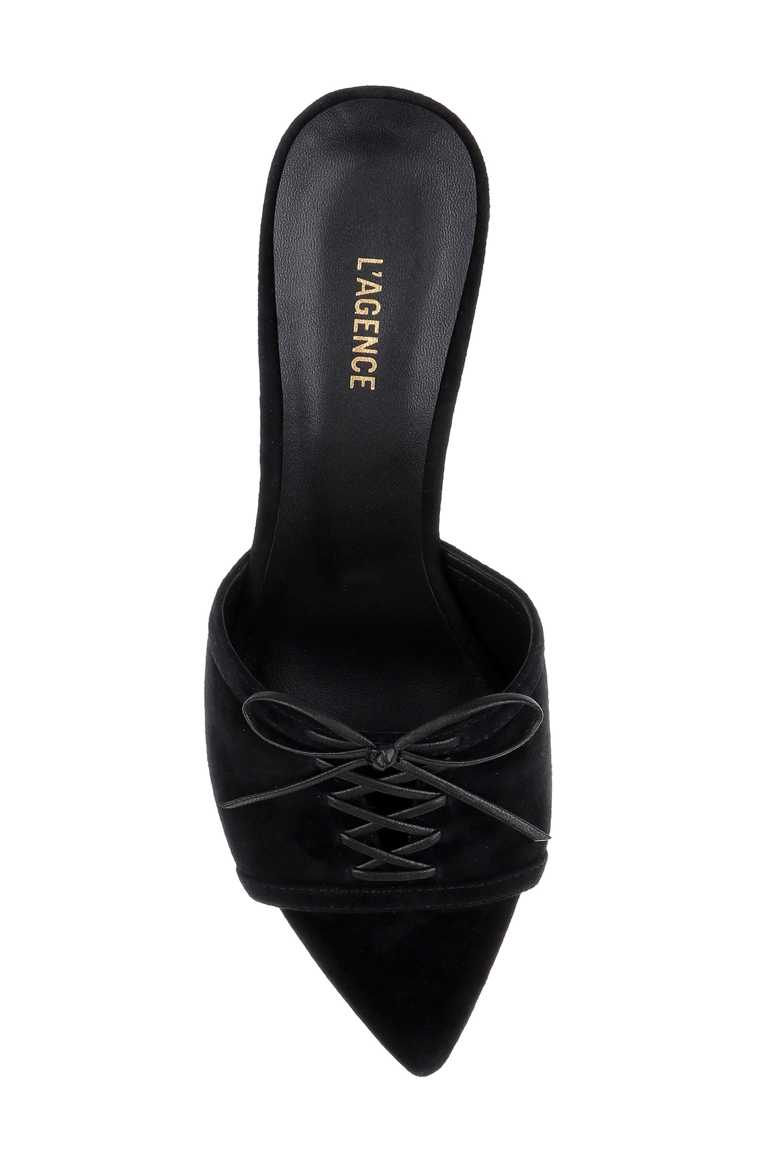 L'AGENCE Thames II Lace Up Pointed Toe Leather Mule, Alternate, color, Black Suede