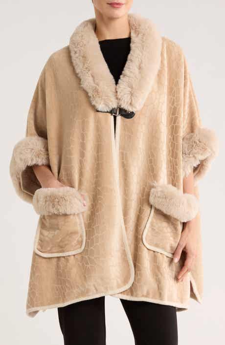PATRIZIA LUCA Front Pocket Faux Fur Trim Cape