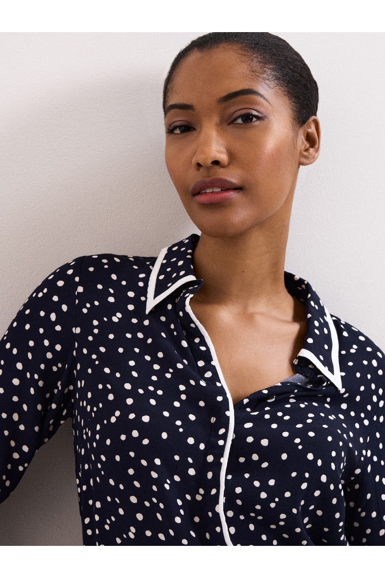 Rita Printed Collared Button-Up Shirt, Alternate, color, Navy/Ivory
