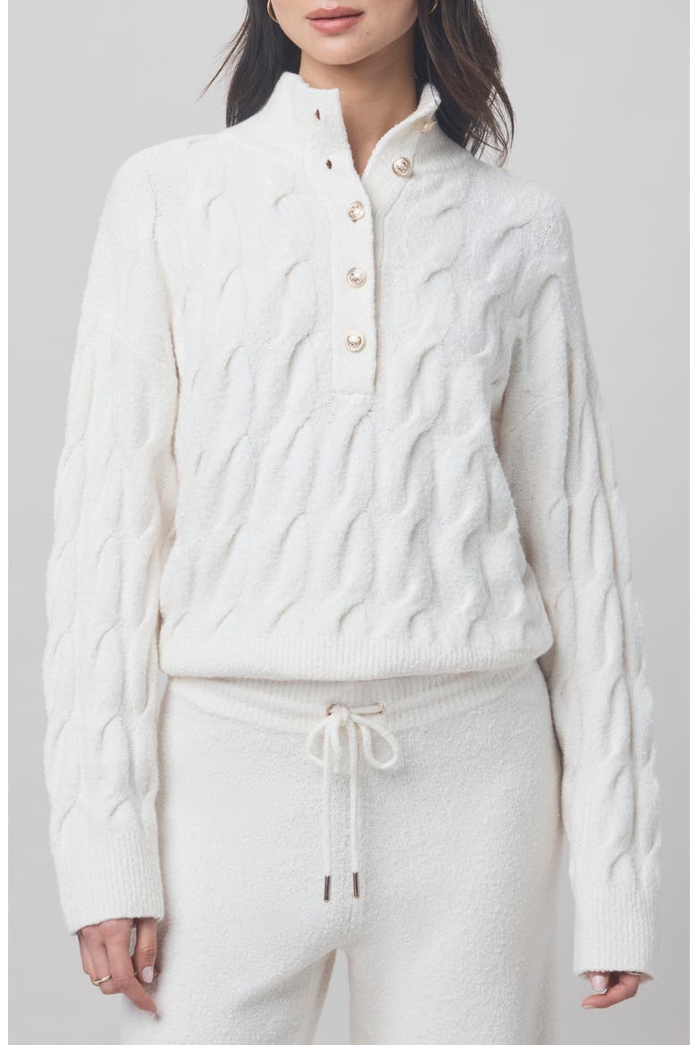 x @cellajaneblog Cable Half Placket Sweater, Main, color, SNOW