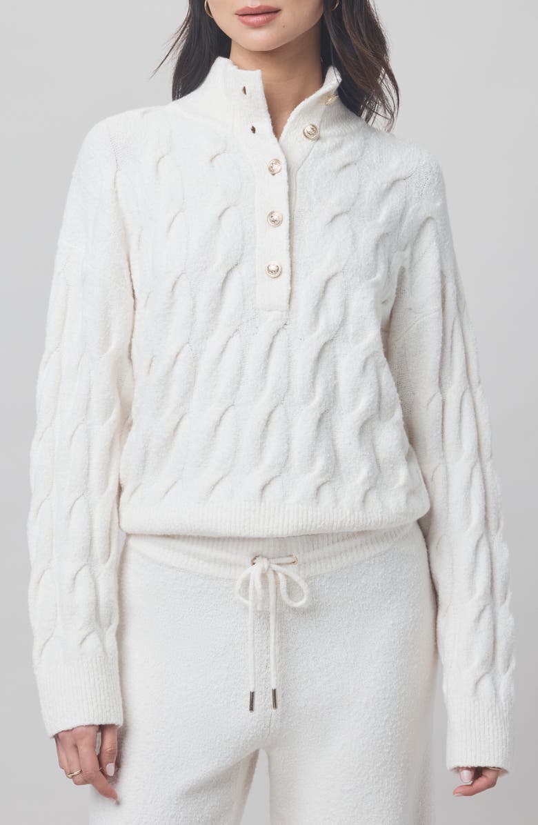 Splendid x @cellajaneblog Cable Half Placket Sweater, Main, color, Snow