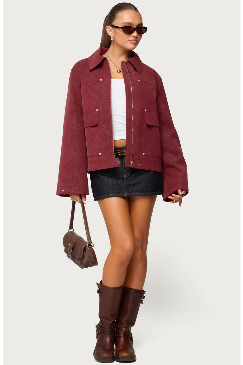 Annabelle Oversize Faux Suede Jacket, Alternate, color, BURGUNDY