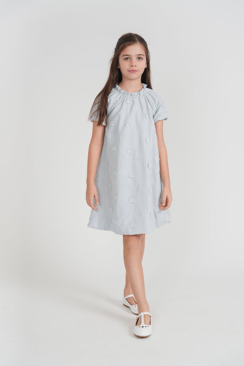 Floral Embroidery Applique Shirred Ruffle Dress, Alternate, color, Ivory
