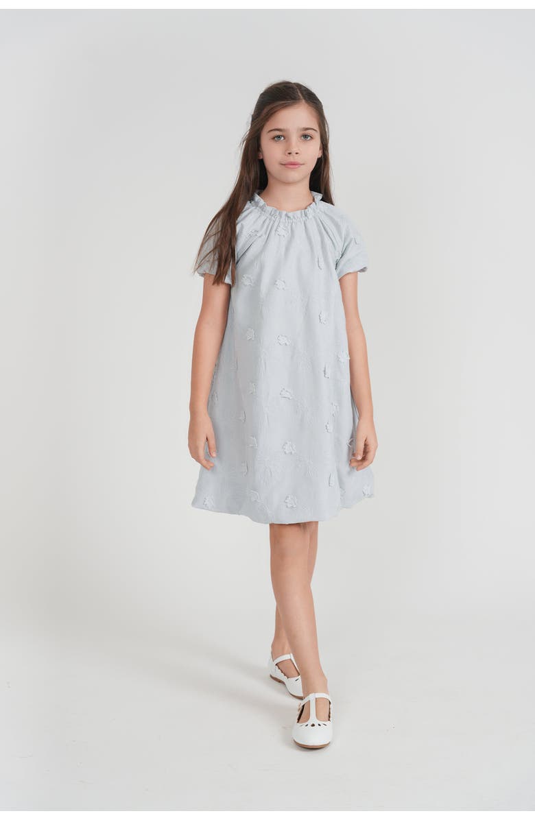 Posie & Pistachio Floral Embroidery Applique Shirred Ruffle Dress, Alternate, color, Ivory