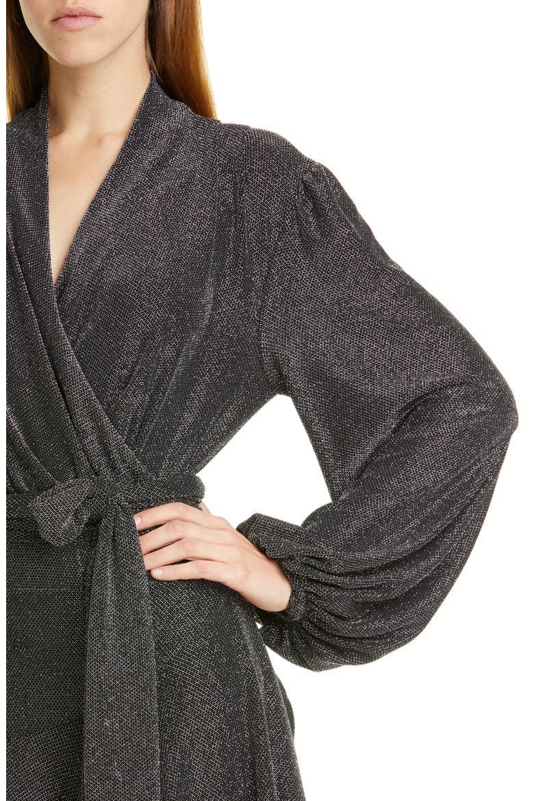 Metallic Mesh Long Sleeve Wrap Gown, Alternate, color, PEWTER