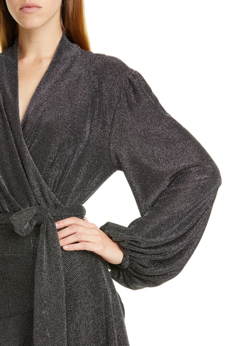 PatBO Metallic Mesh Long Sleeve Wrap Gown, Alternate, color,