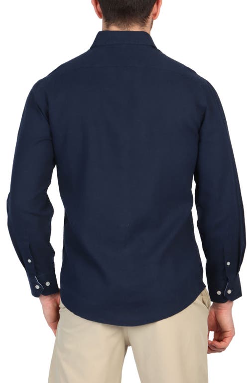 Shop Tailorbyrd Linen Blend Button-down Shirt In Navy