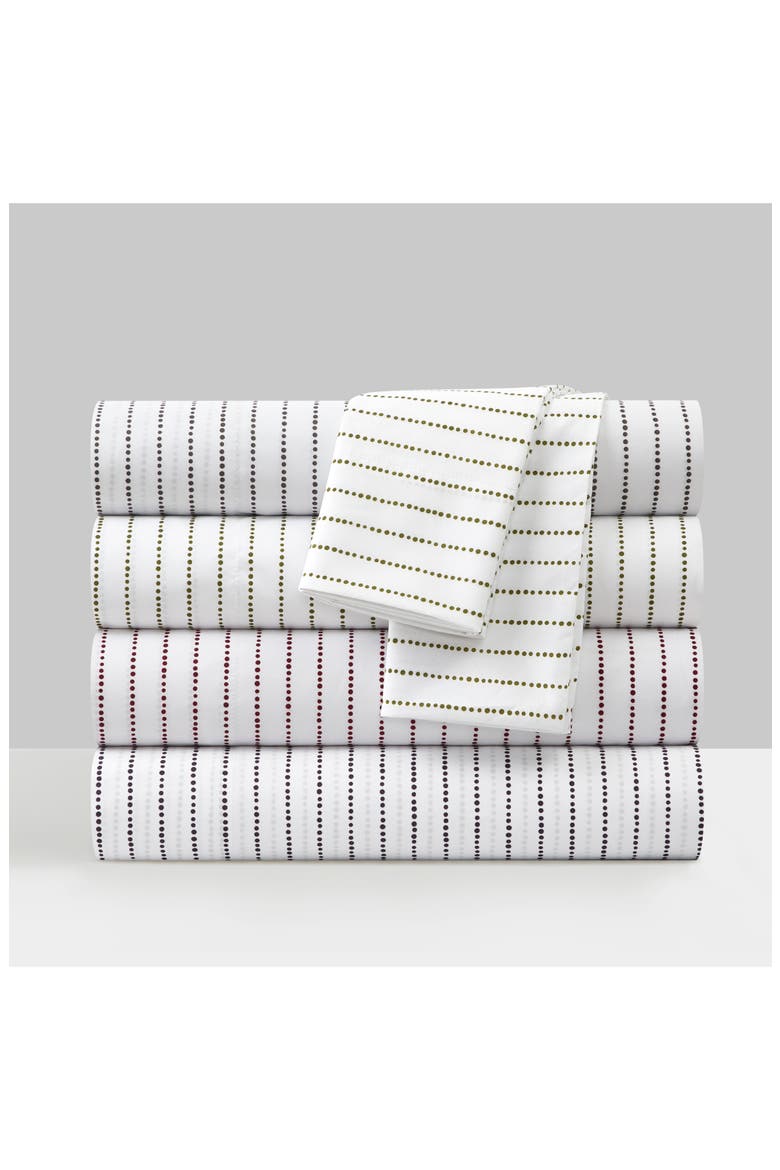 Karley Dotted Stripe Sheet Set - Twin, Alternate, color, CHARCOAL