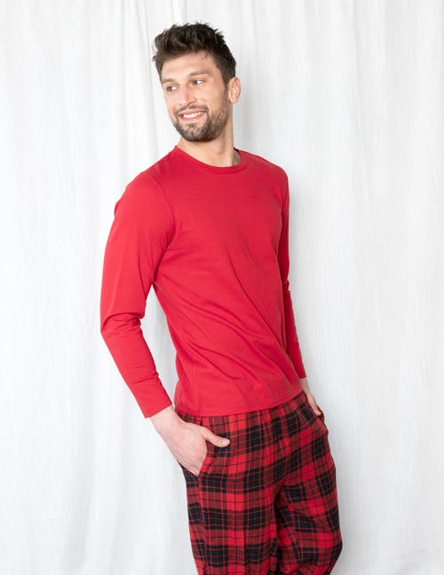 Leveret Cotton Top & Flannel Pants Printed Holiday Pajama Set In Red