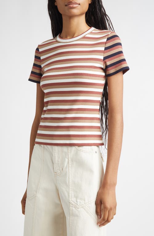 Veronica Beard Pruitt Striped Ribbed T-shirt In Brown