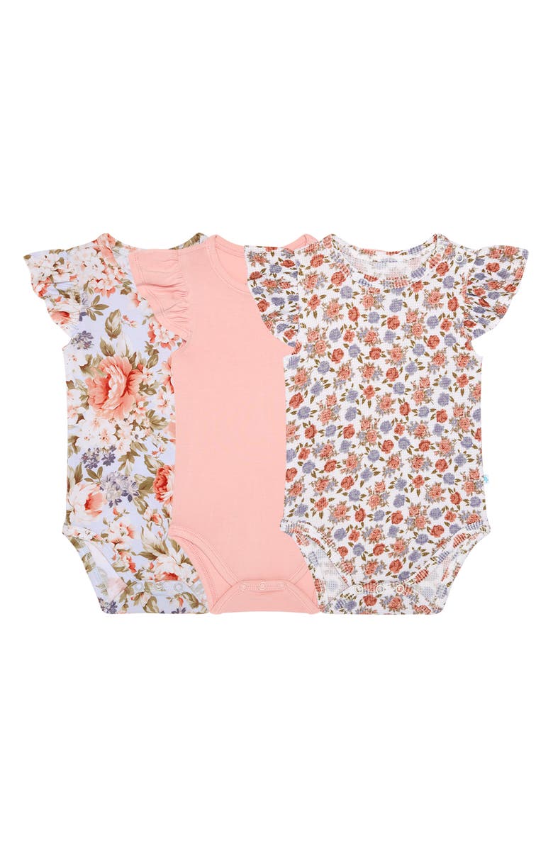 Posh Peanut Joanne Assorted 3-Pack Ruffle Bodysuits, Main, color, Beige