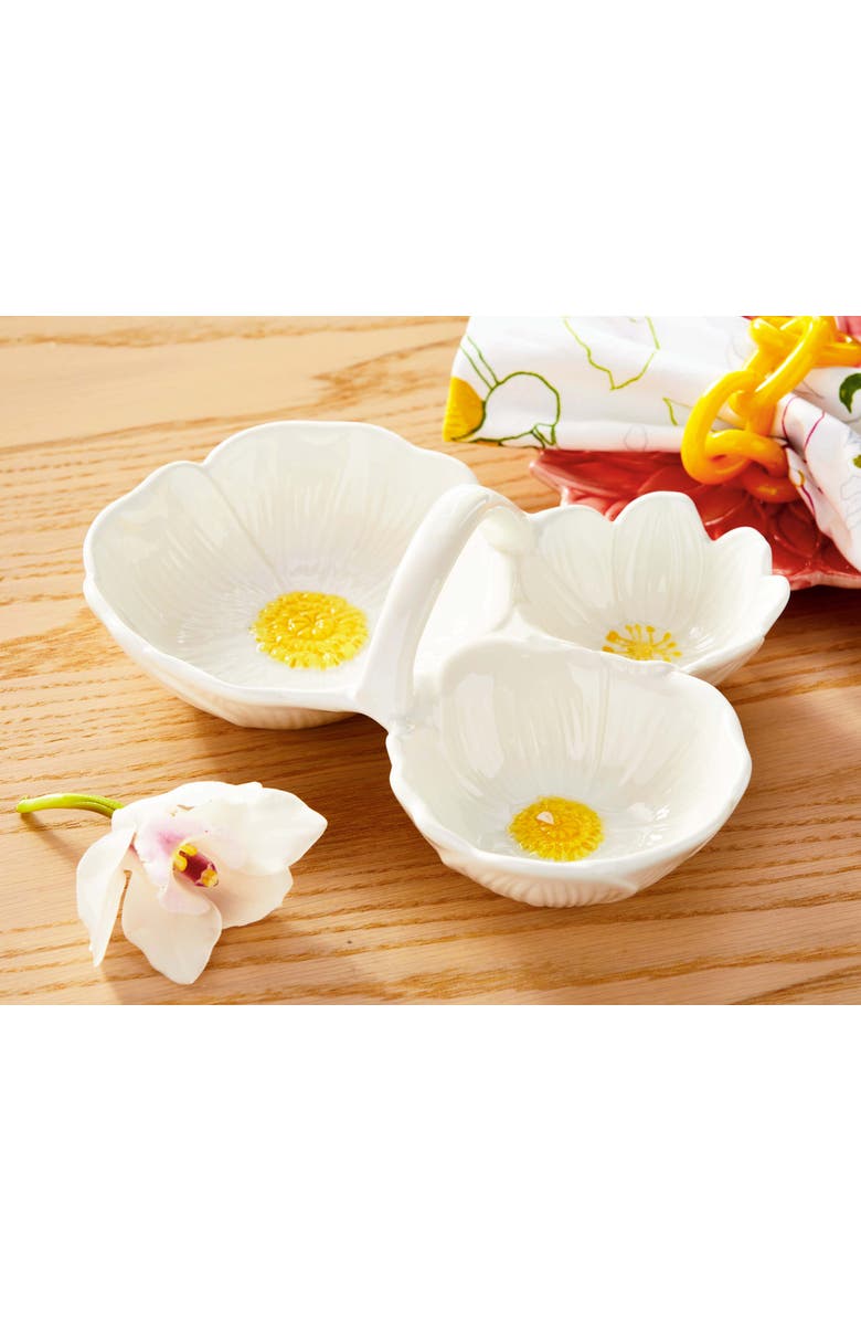 tag Blossom Divided Dish Ceramic Serving Tray for Spring Summer, Alternate, color, White