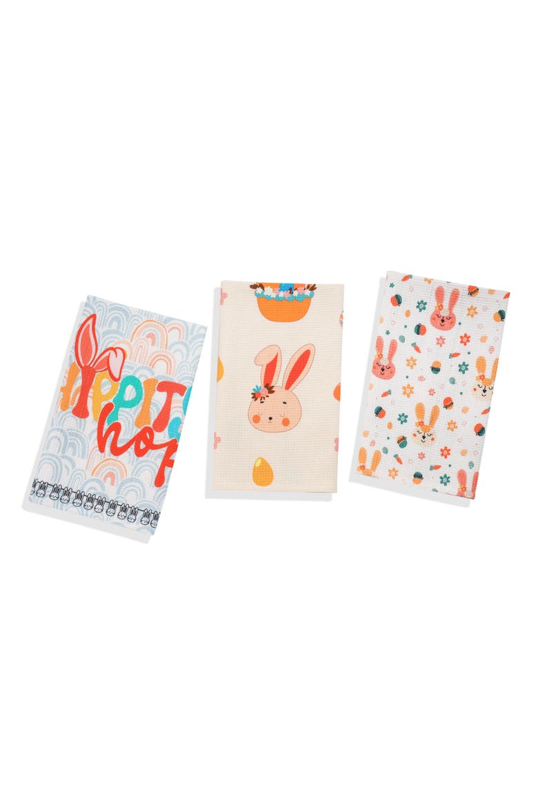 Hip Hop Easter Set of 3 Cotton Kitchen Towels, Main, color, GREEN