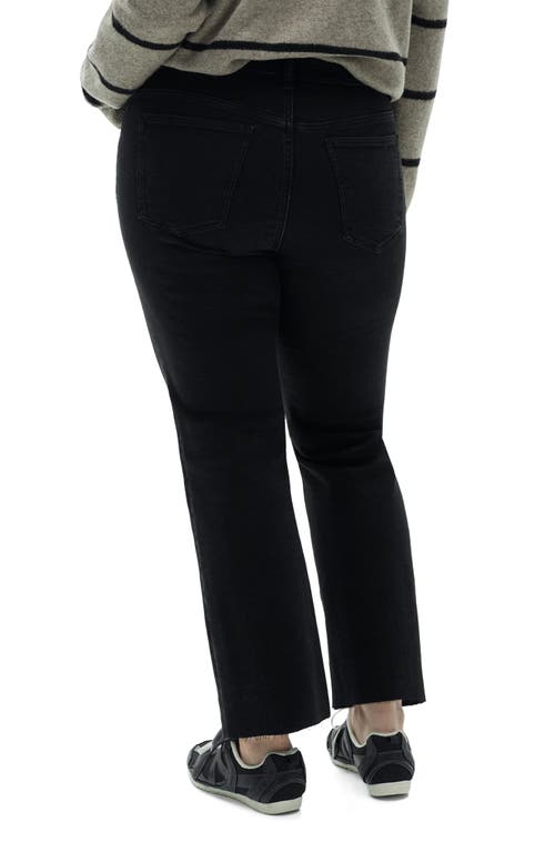 Shop Mango Raw Hem Crop Flare Jeans In Black Denim