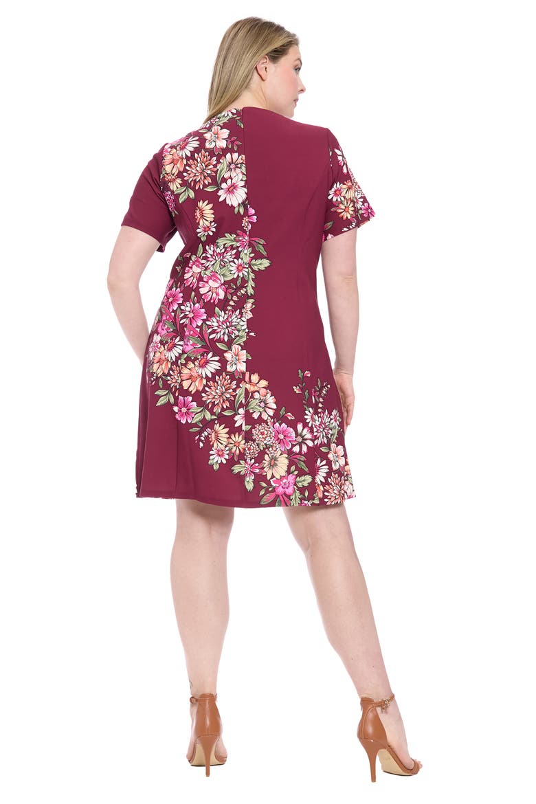 Floral Short Sleeve Fit & Flare Dress, Alternate, color, PLUM/ BROOT