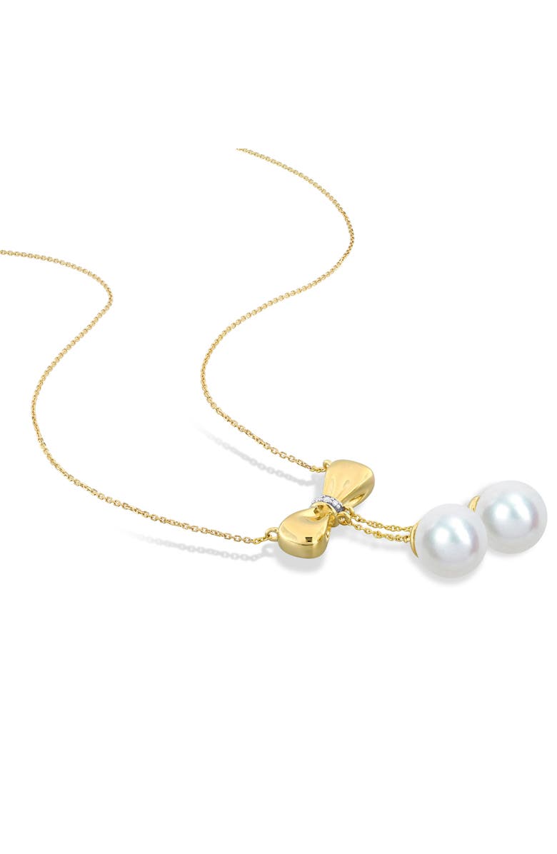 Julianna B. Cultured Pearl & Diamond Bow Necklace 10k, Alternate, color, White Fw Pearl
