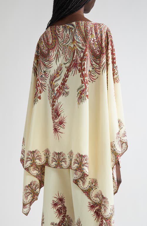 Etro , Silk Poncho Top With Placed Print, Woman, Multicolour In White