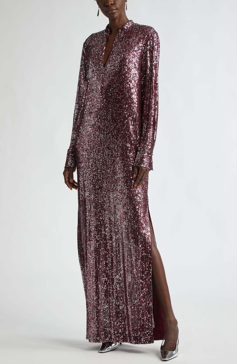 St. John Collection Sequin Embroidered Long Sleeve Gown, Main, color, 