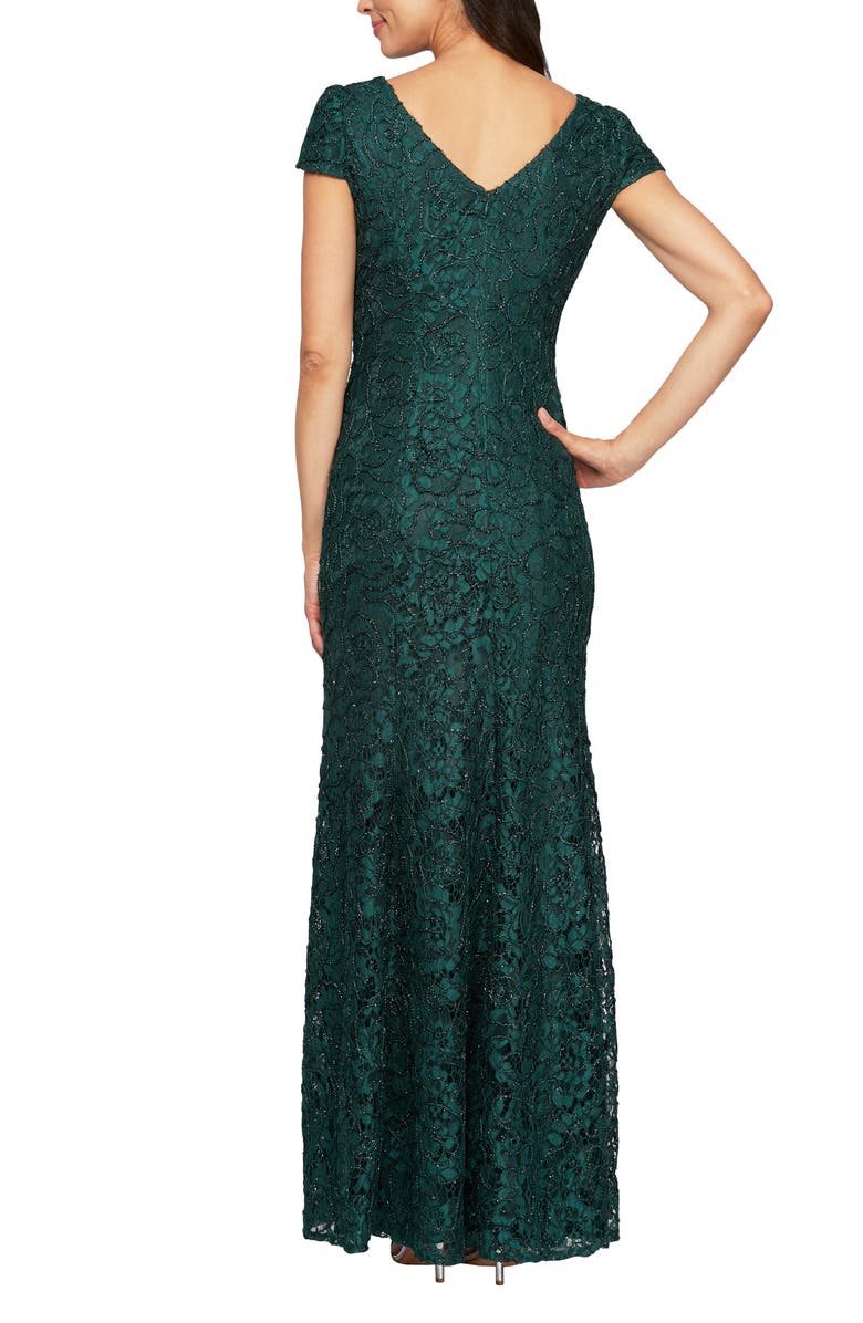 Alex Evenings Lace V-Neck Fit & Flare Gown, Alternate, color,
