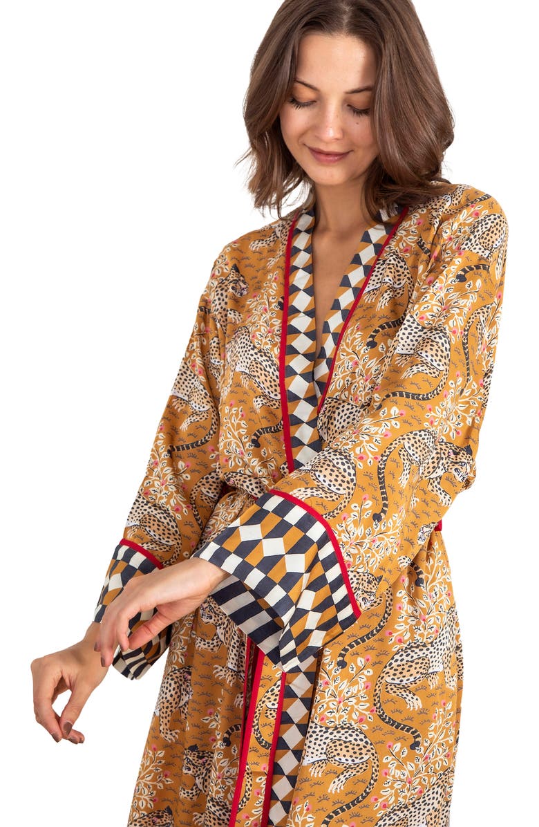 Printfresh Eco Satin Robe, Alternate, color, Tobacco