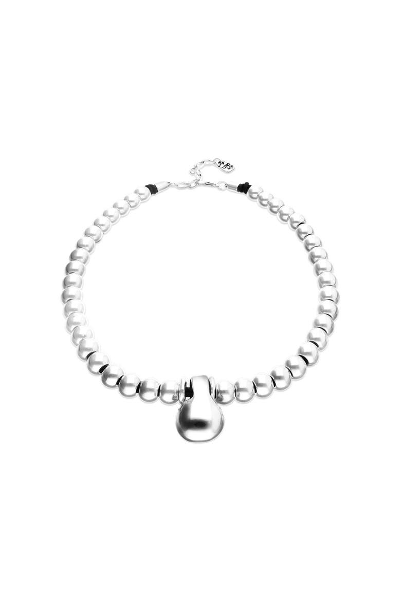 Necklace of medium spheres plated in sterling silver and large dial, Alternate, color, Silver