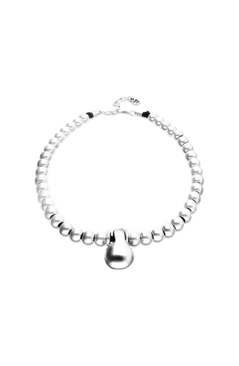 UNODE50 Necklace of medium spheres plated in sterling silver and large dial, Alternate, color, Silver