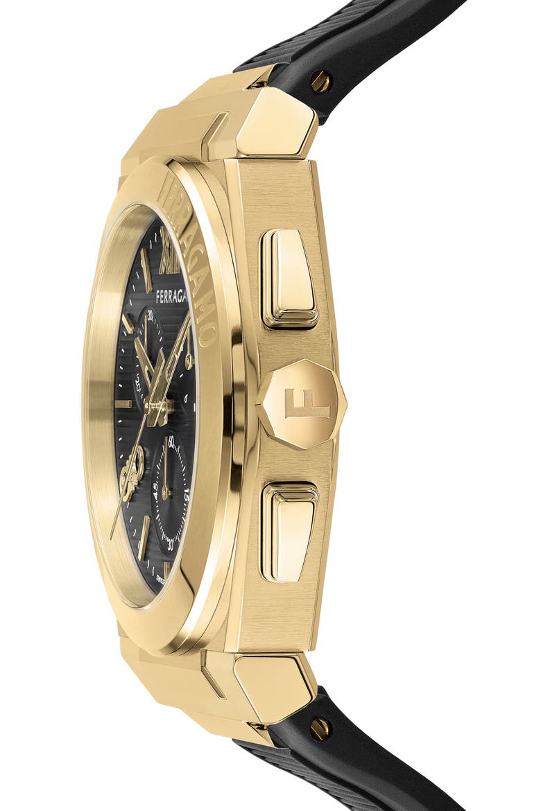 Vega Chronograph Silicone Strap Watch, 42mm, Alternate, color, IP YELLOW GOLD
