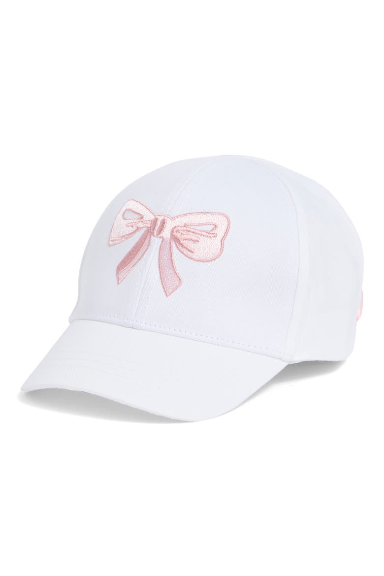 Bow Embroidered Baseball Cap, Main, color, WHITE