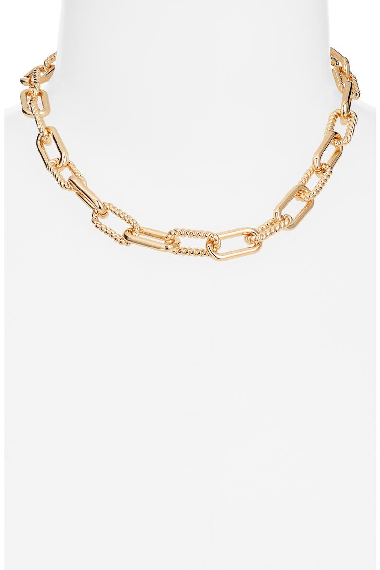 Textured Chain Link Necklace, Alternate, color, GOLD