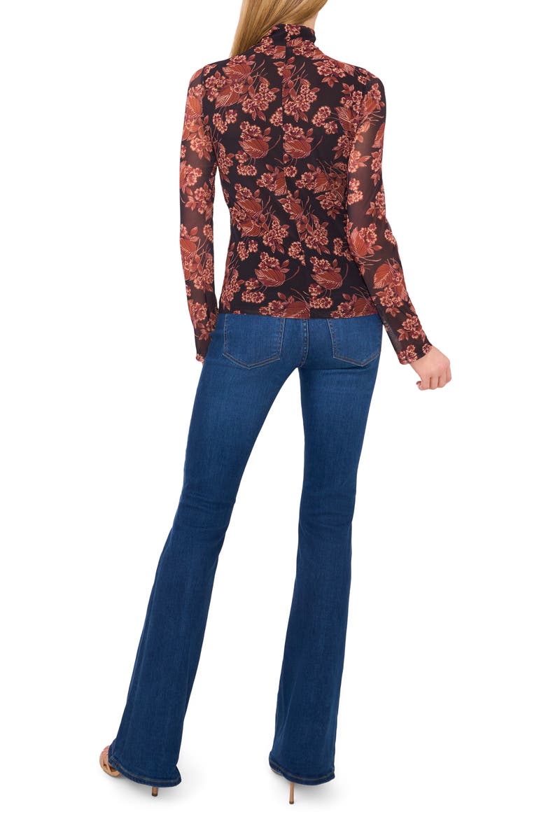 Floral Mesh Turtleneck, Alternate, color, LEATHER BROWN