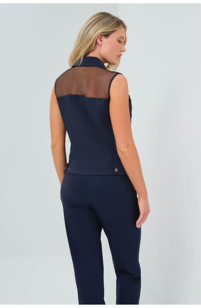 Anatomie Lenox Organza & Performance Twill Sleeveless Trucker Vest, Alternate, color, Navy