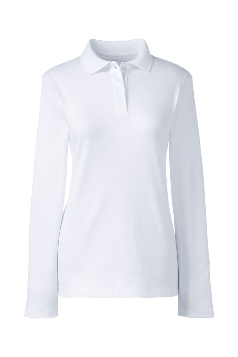 School Uniform  Long Sleeve Feminine Fit Interlock Polo Shirt, Alternate, color, White