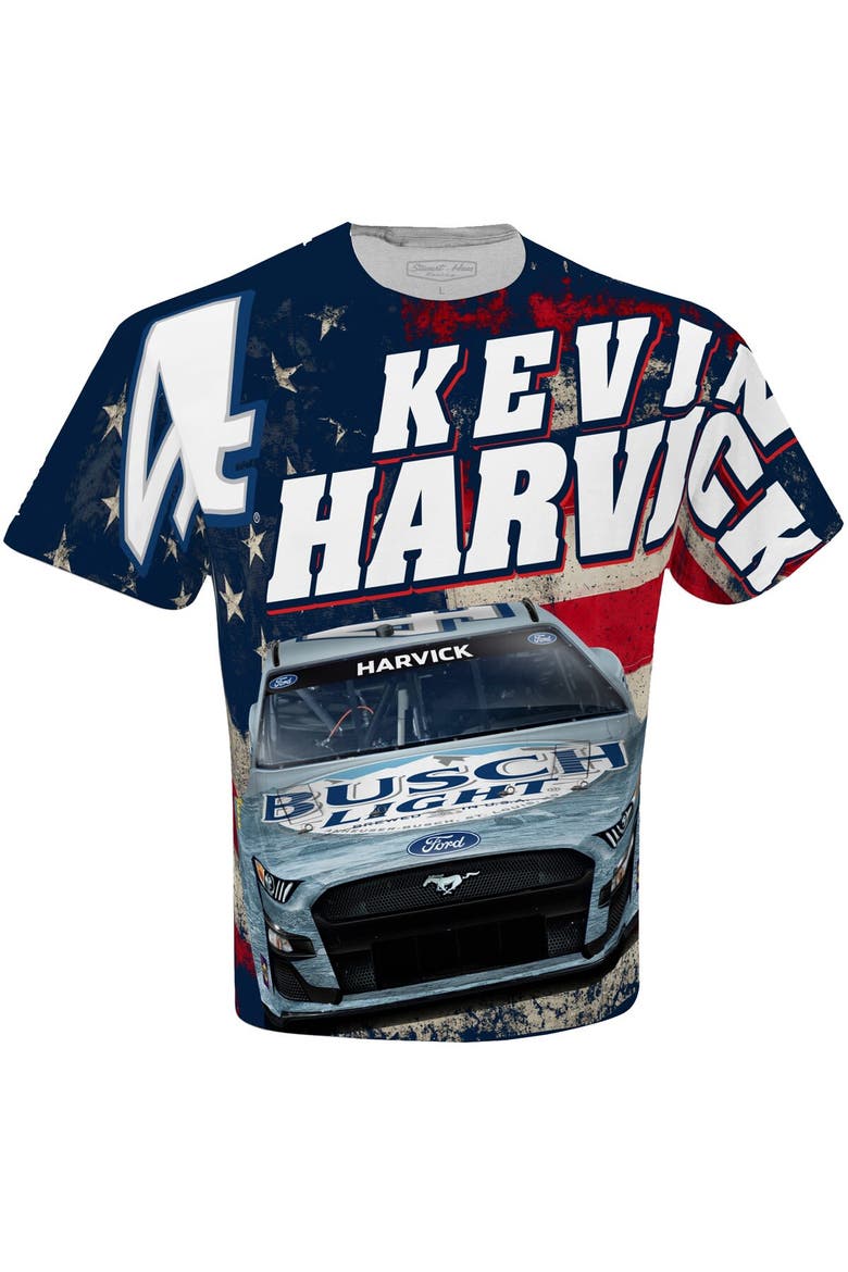 Men's Stewart-Haas Racing Team Collection White Kevin Harvick Busch Light Sublimated Patriotic Total Print T-Shirt, Alternate, color, White