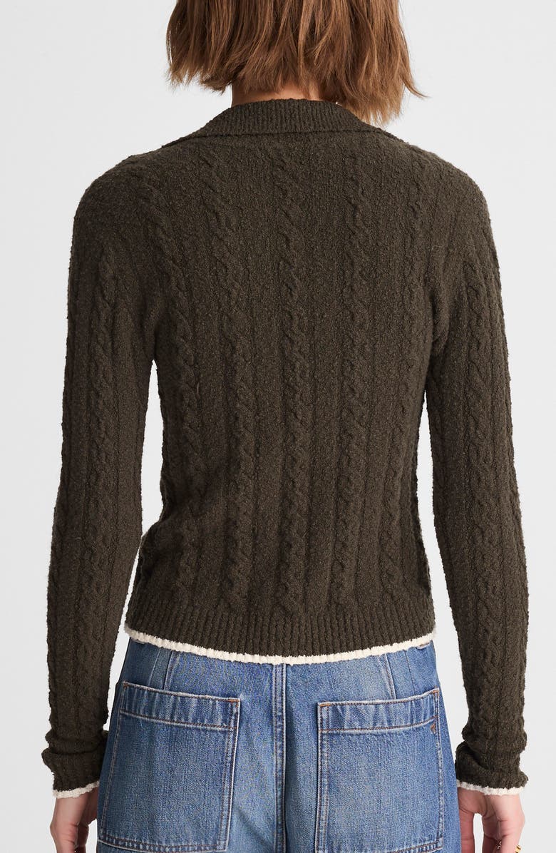 Madewell Cable Knit Zip Cardigan, Alternate, color, Midnight Olive Tippi