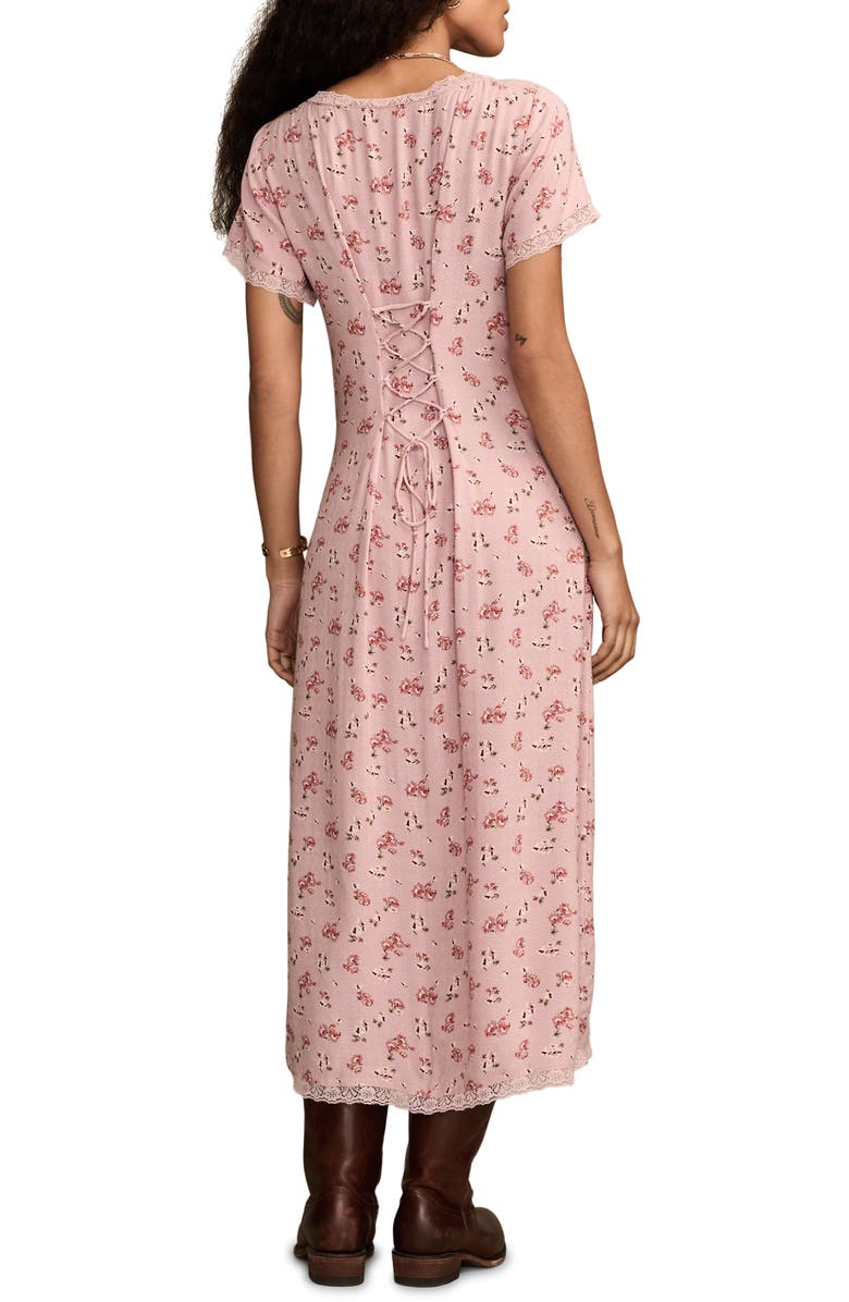 Lucky Brand Simone Floral Lace Trim Midi Dress, Alternate, color, Mauve Floral