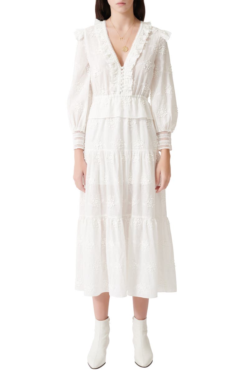 maje Roxana Long Sleeve Embroidered Dress, Main, color,