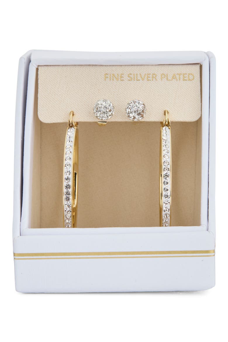 Set of 2 Cubic Zirconia Ball Stud & Hoop Earrings, Main, color, CLEAR- GOLD