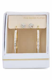 Set of 2 Cubic Zirconia Ball Stud & Hoop Earrings