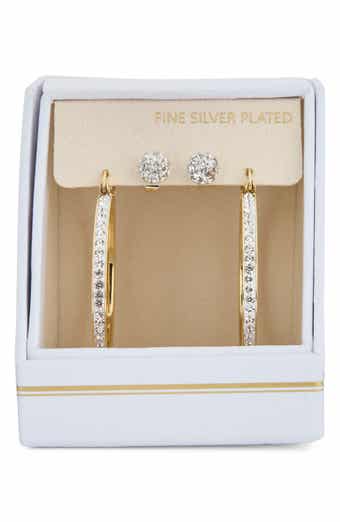 Set of 2 Cubic Zirconia Ball Stud & Hoop Earrings