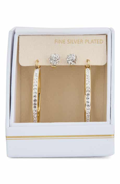 Set of 2 Cubic Zirconia Ball Stud & Hoop Earrings