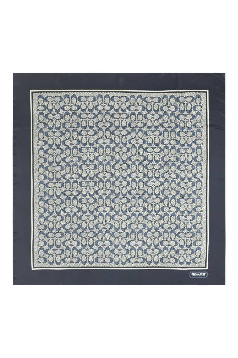 Textured Signature Logo Square Silk Scarf, Alternate, color, MIDNIGHT NAVY