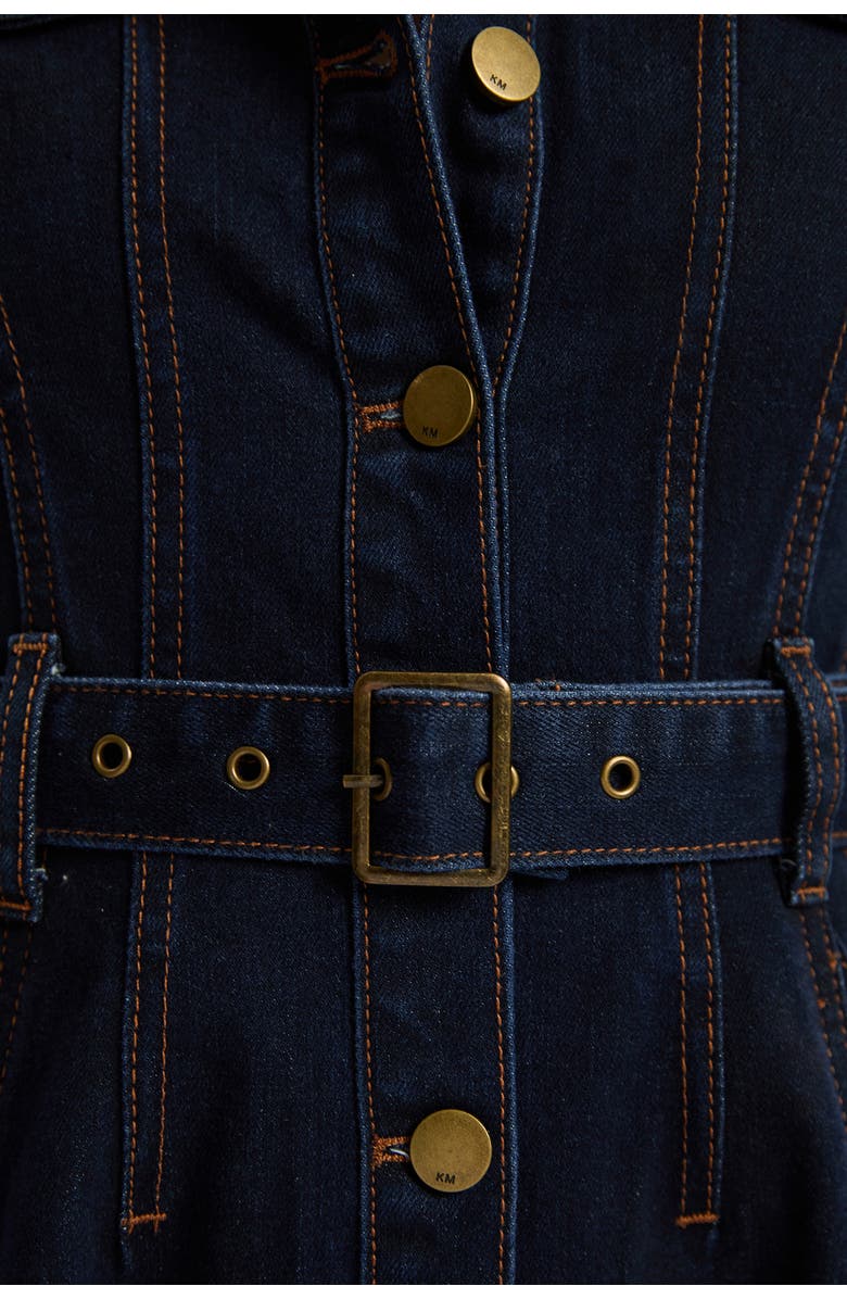 Karen Millen Petite Denim Corset Midi Dress, Alternate, color, Dark Blue