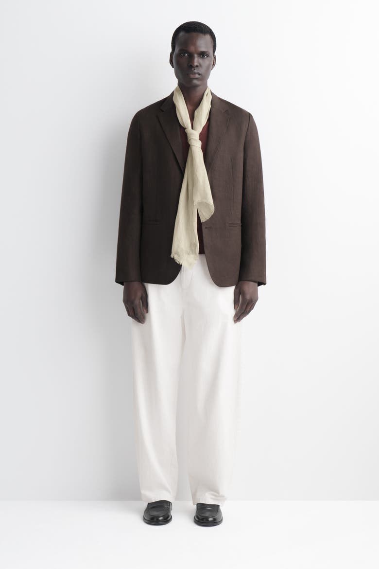 Fringed Linen Scarf, Alternate, color, BEIGE / STRIPED