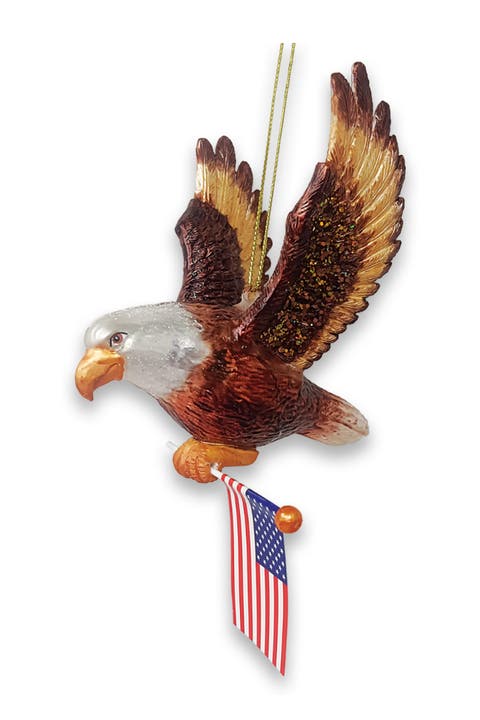 Bald Eagle With American Flag Glass Ornament