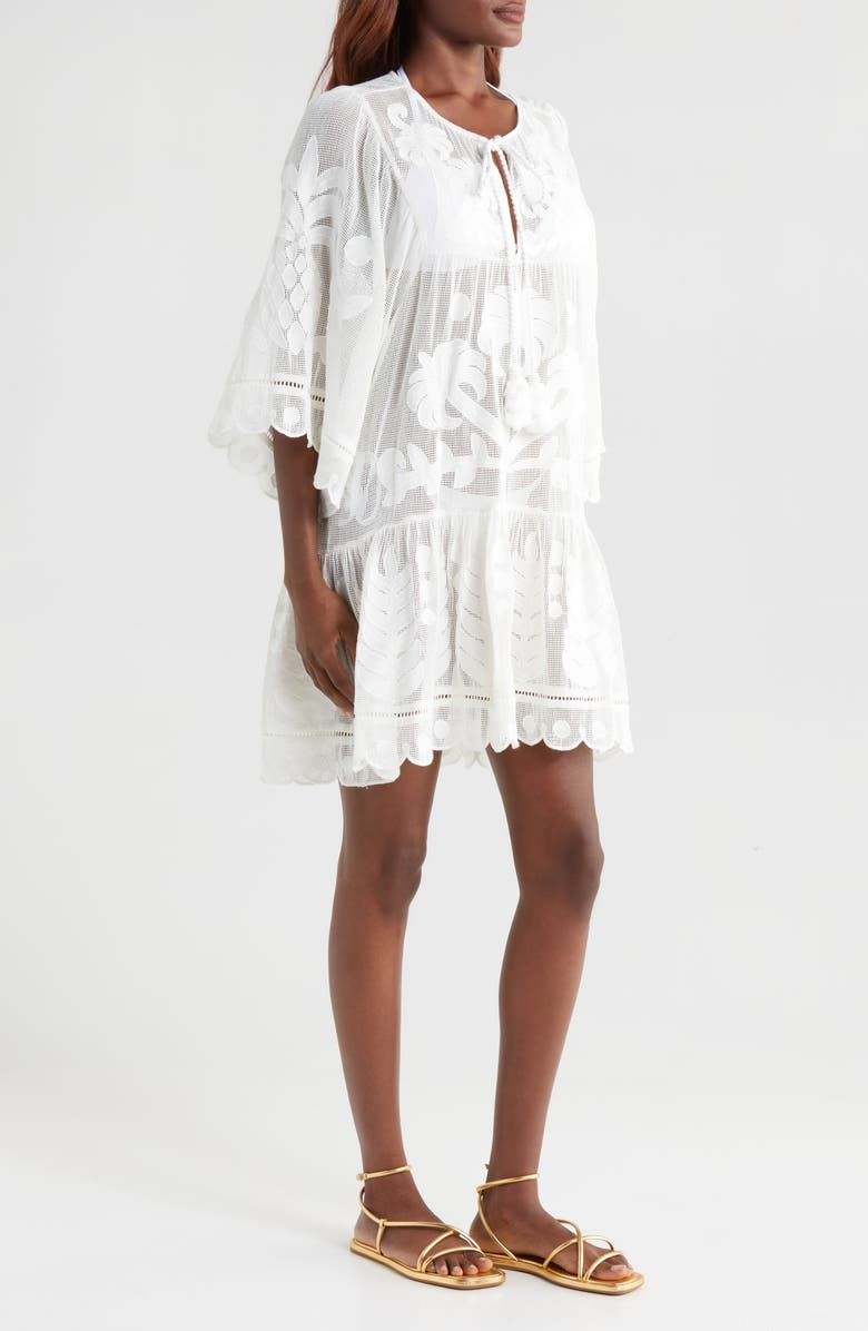 FARM Rio Palm Tree Appliqué Cotton Mesh Cover-Up Dress, Alternate, color, 