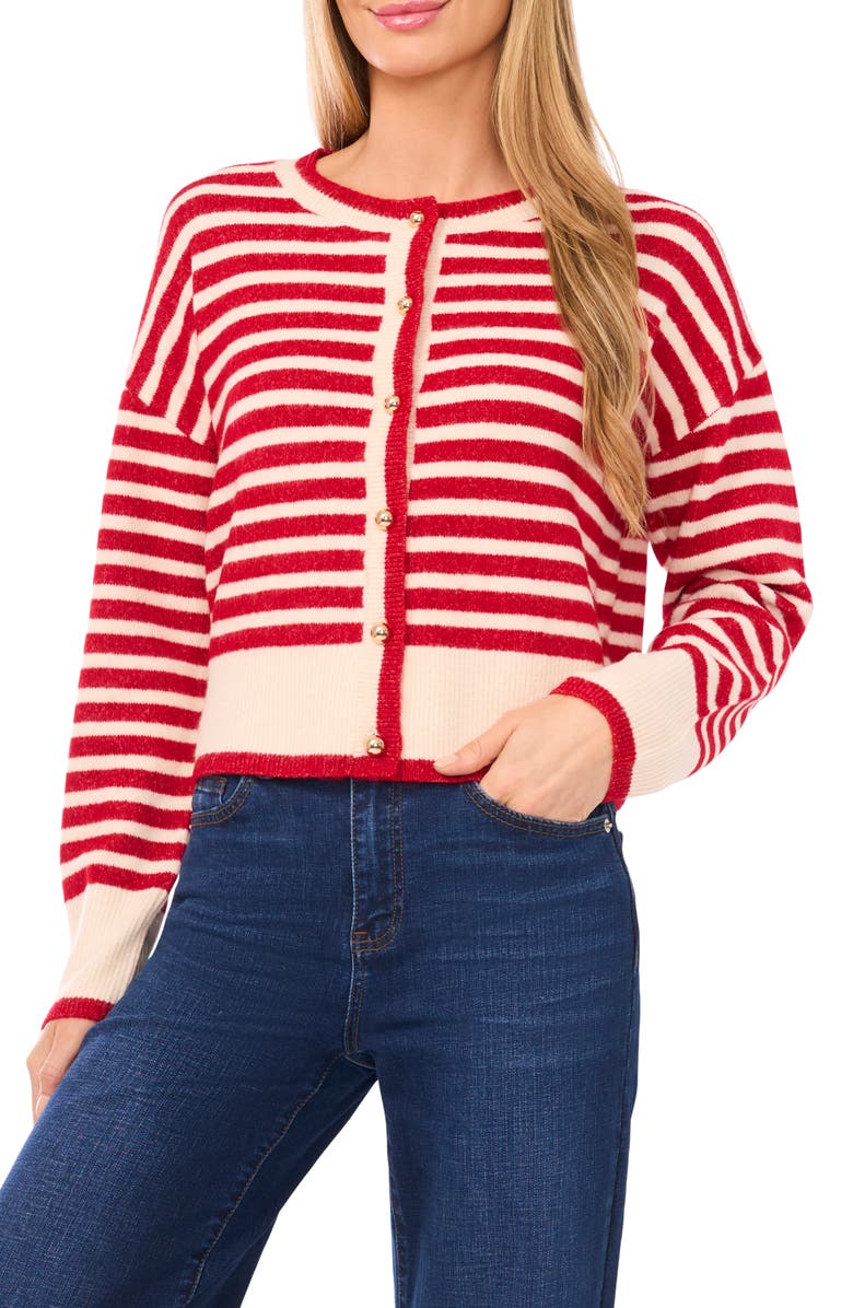 CeCe Stripe Cardigan, Main, color, Royal Red