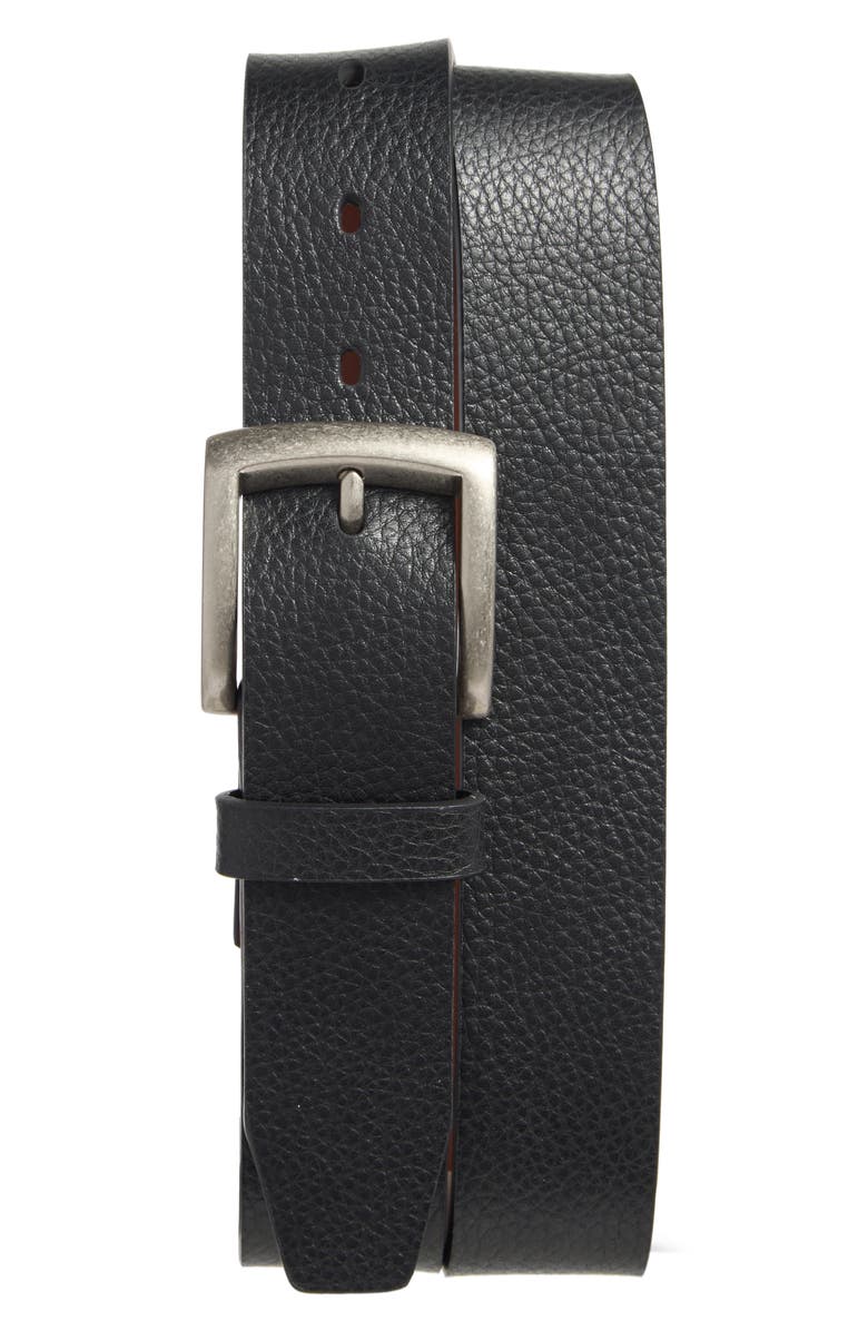 Johnston & Murphy Pebbled Leather Belt, Main, color, Black