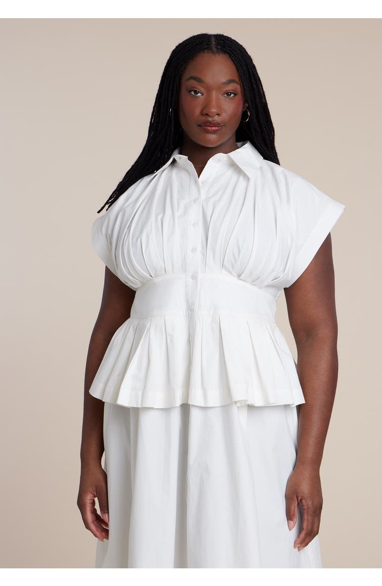 ELOQUII Peplum Poplin Shirt Dress, Alternate, color, Jet Stream